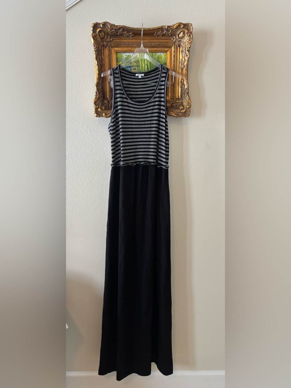 Splendid Black and White Striped Tank Maxi Dress